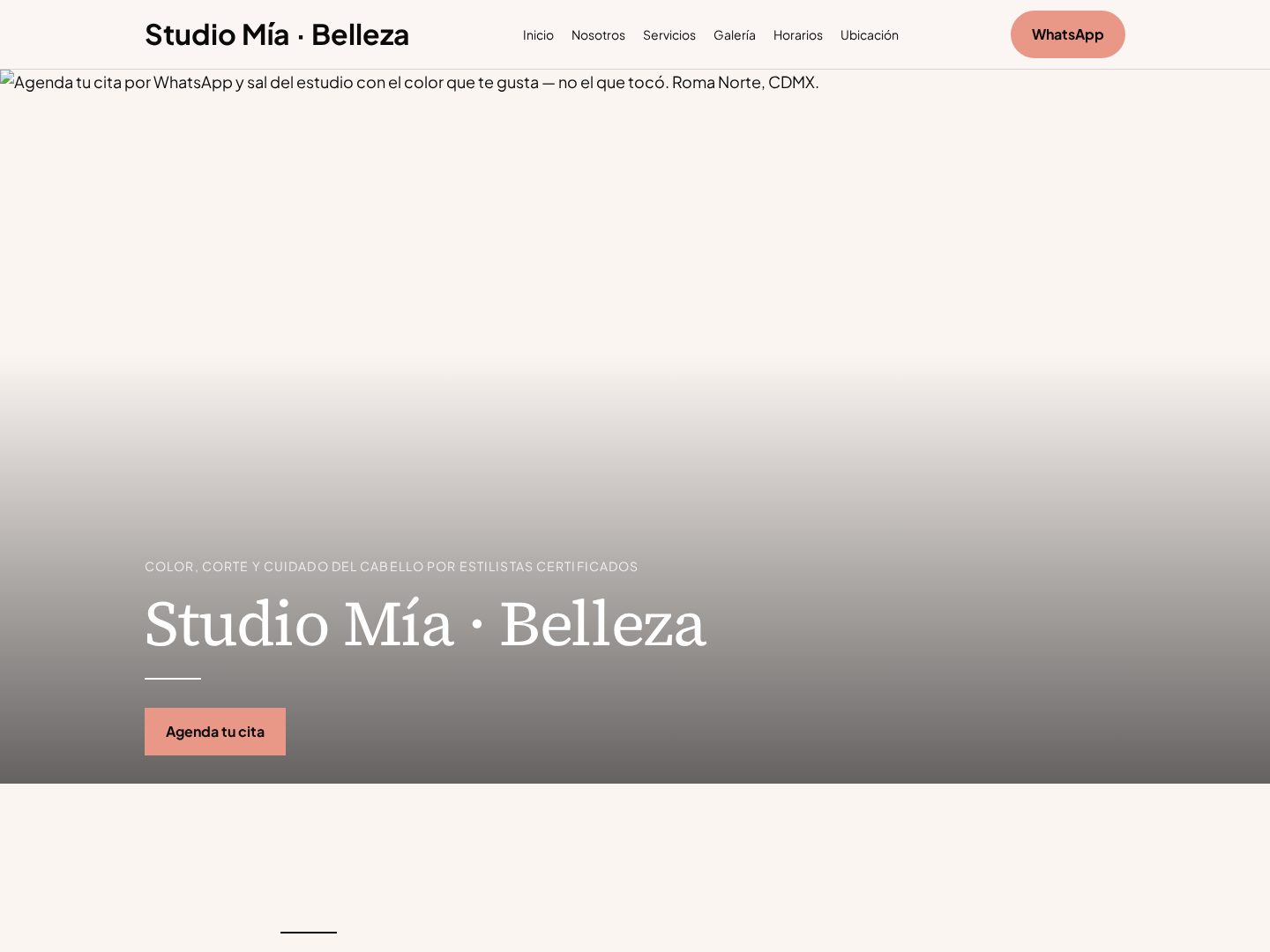 Demo del salón Studio Mía Belleza — ejemplo de sitio de una página de TuNegocio