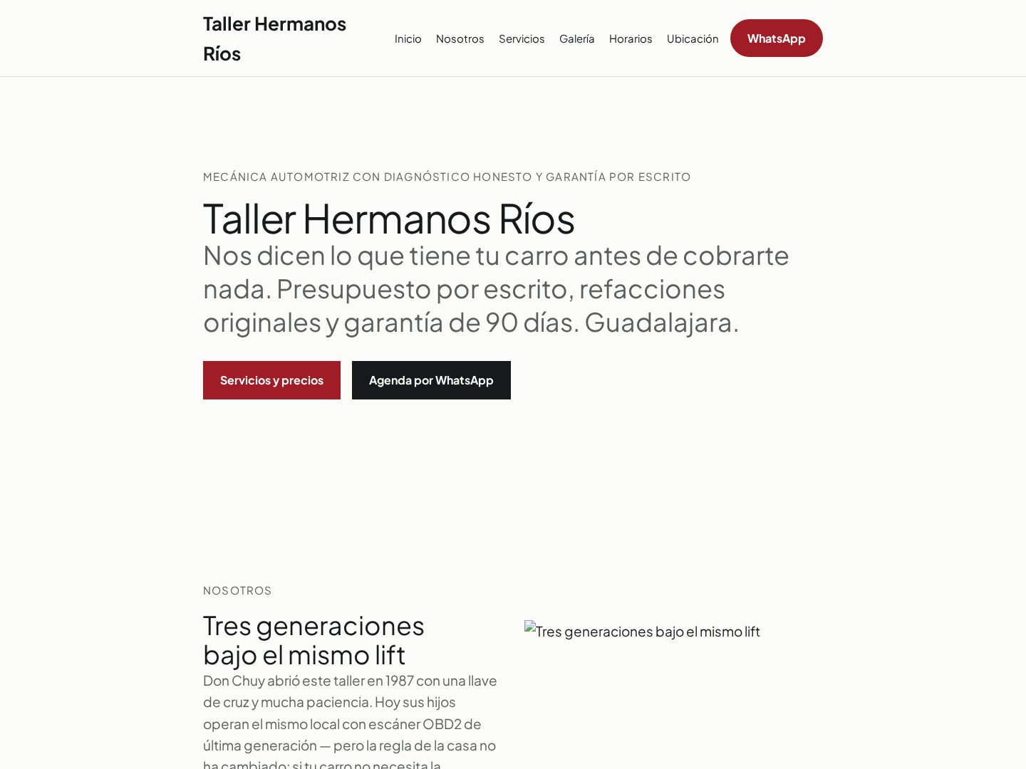 Demo del Taller Hermanos Ríos — ejemplo de sitio de una página de TuNegocio